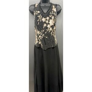 J Kara Evening Gown 8 Black Sleeveless Beaded Sequins Long Dress Gala Whimsy